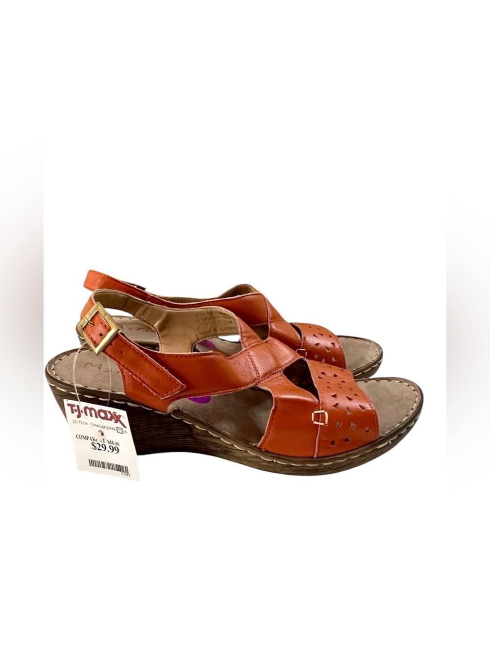 NWT Mariella Brown Orange Leather Lightweight Sandals With Wedge- 8.5